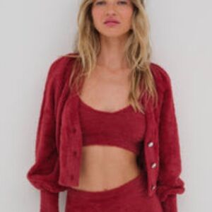 For Love And Lemons Red Cardigan and Crop top set
